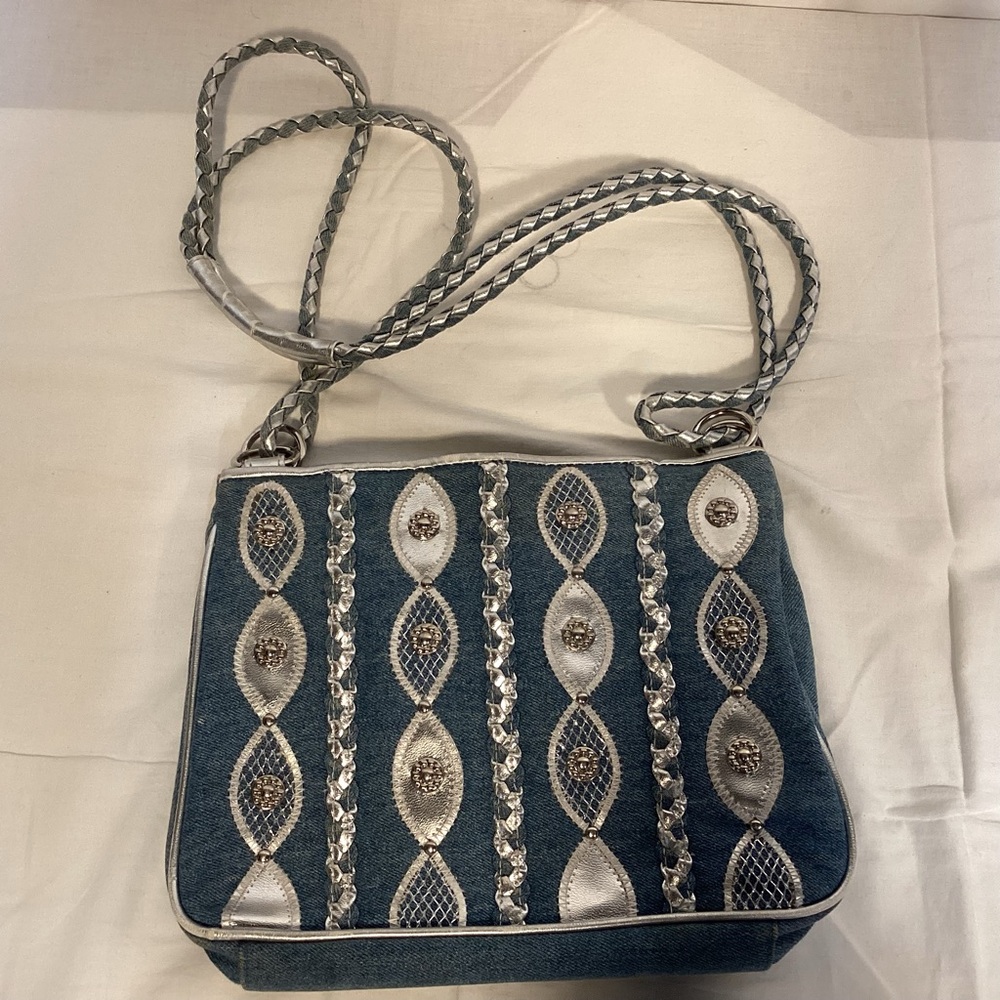Warren Reed Vintage Denim Cross Body Bag with Silver Accents
